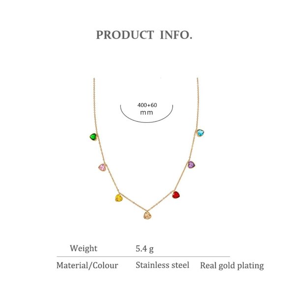 New 18K Gold Plated Multi Color Rainbow Colorful Gemstone Herringbone Necklace - Picture 2 of 7